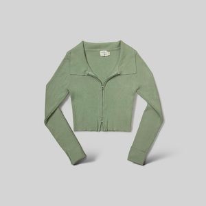 Cropped Two Way Zip Up Ribbed Cardigan (never worn)